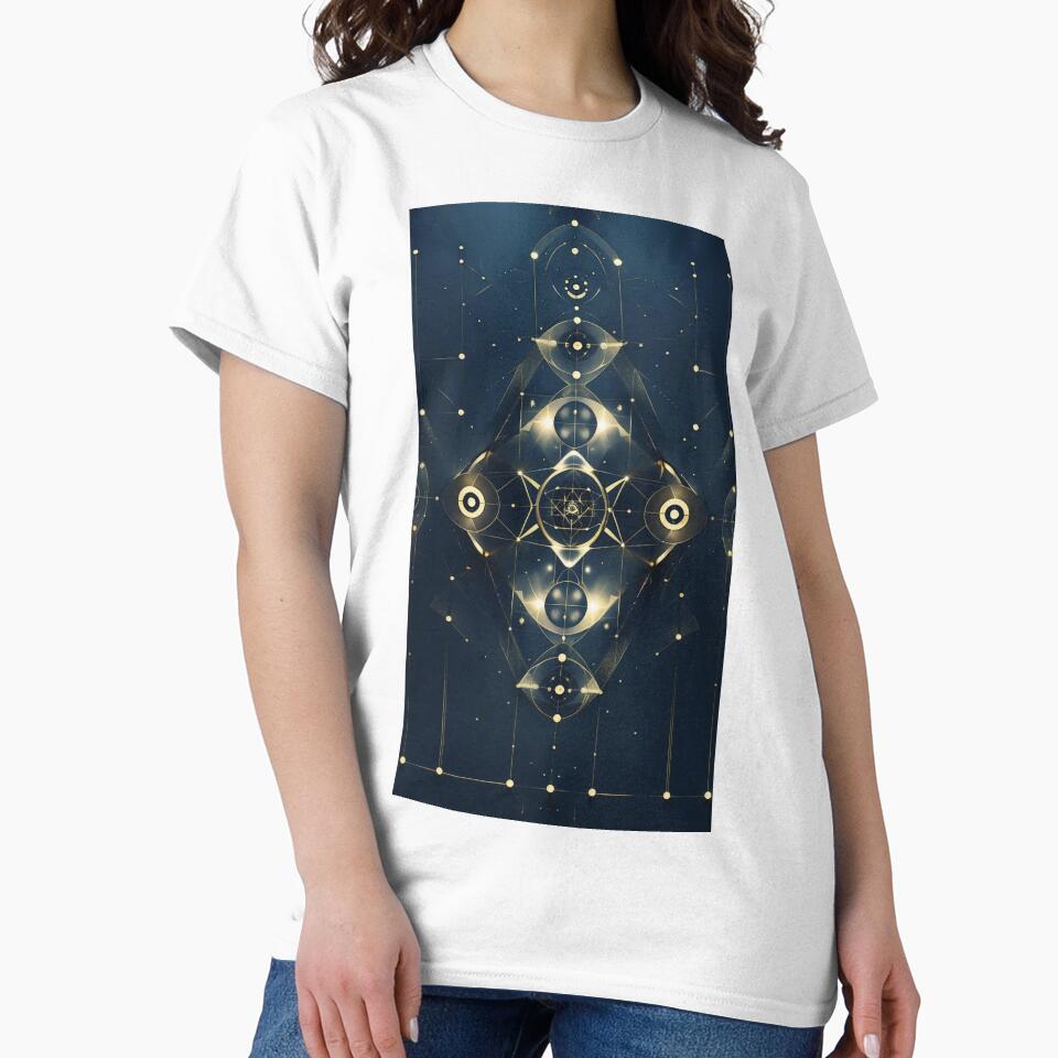 Universal Balance Sacred Geometry Symmetry Design – 6th Design of Sacred Series in Gold on Navy by ArtivaNest