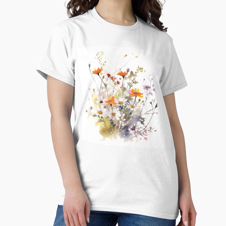 Vibrant Orange and White Wildflower Bouquet Watercolor by VibeShift Studio