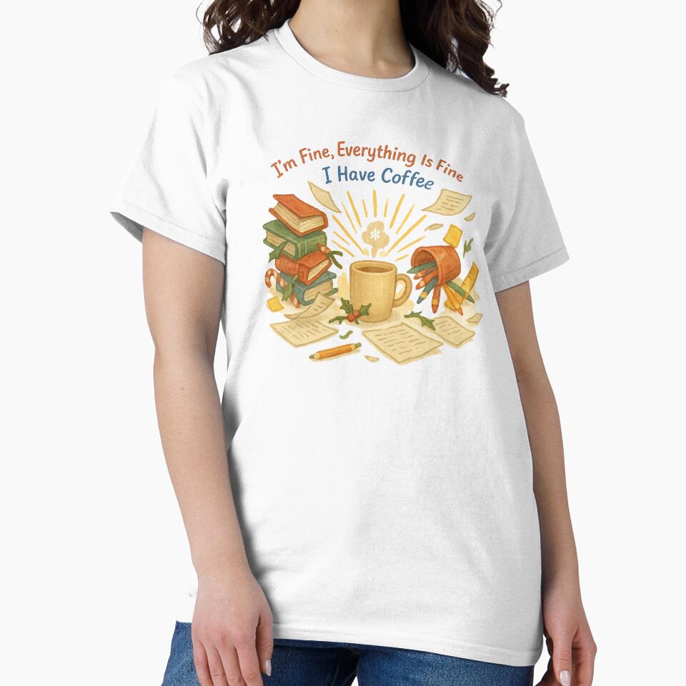I'm Fine Everything Is Fine Coffee Teacher Christmas Watercolor Design by Just You Tee | Say It Loud, Wear It Proud