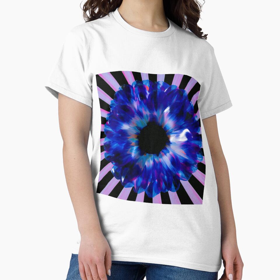 Neon Blue Flower Psychedelic Sunburst by bubblegoth