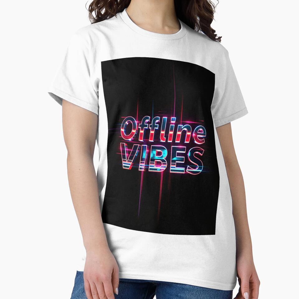 Offline Vibes – Retro Chrome Glitch Art Y2K Design by CMdigit