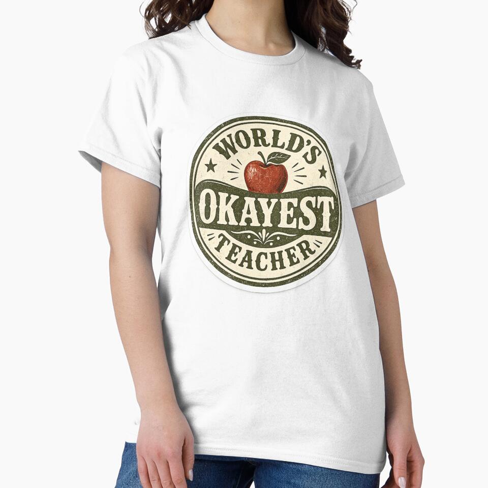 World's Okayest Teacher – Funny Vintage Badge Design | Teacher Appreciation Gift by irfanshikh