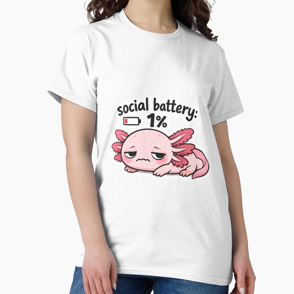 Social Battery 1% Axolotl Sticker Cute Introvert Meme Kawaii by RAgustinusM17