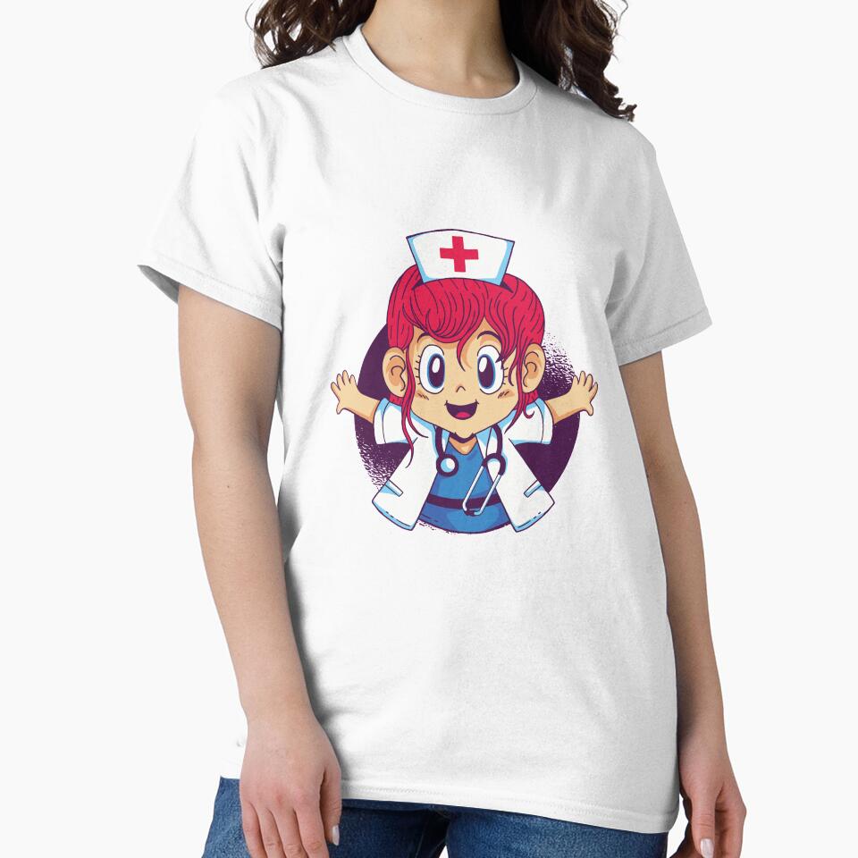 Womens Cute Female Woman Nurse Or Doctor Cartoon Shirt by DNH Threads