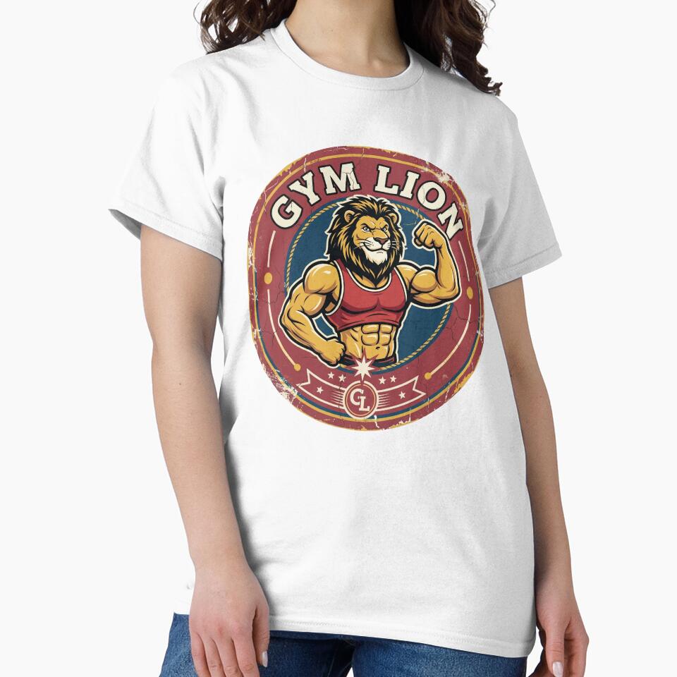 Gym Lion Strongman Vintage Retro Design – Funny Fitness Muscle Lion Graphic by TheStephanieRome