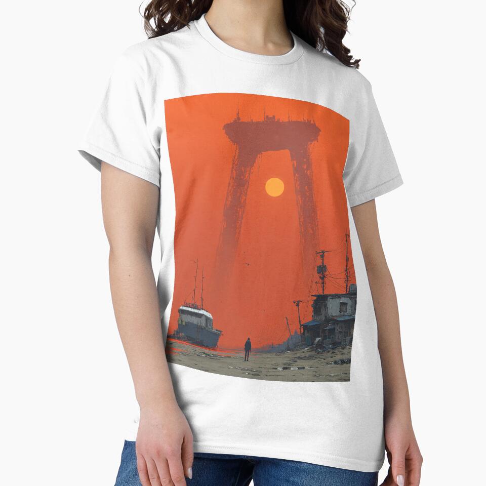Dystopian Sci Fi Landscape Digital Art Cyberpunk Wall Decor Orange Sunset Poster Future Concept Print by MetroEnvision
