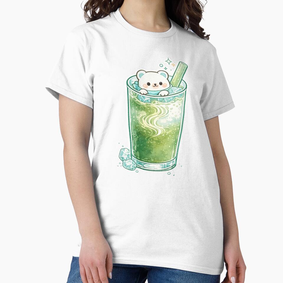 Kawaii Matcha Polar Bear - Cute Iced Green Tea Latte Sticker Art by BrewmarkStudio