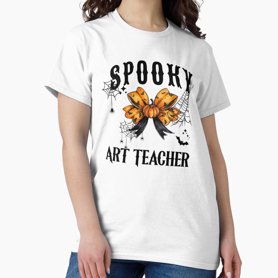 Teacher Halloween Spooky Art Teacher Croquette Bow Pumpkin Spider Webs by IslandGirlArt