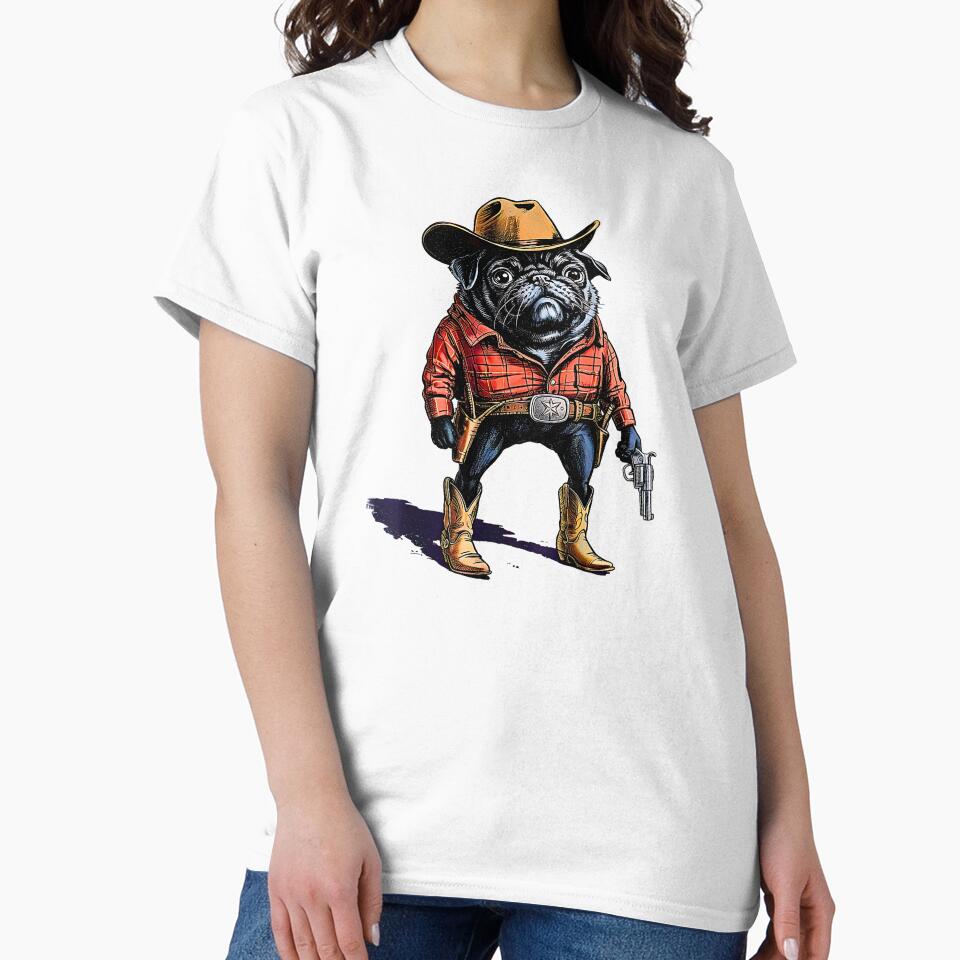 Cowboy Pug Dog Funny Western Outfit Red Pug Cowboy by FerminVigo