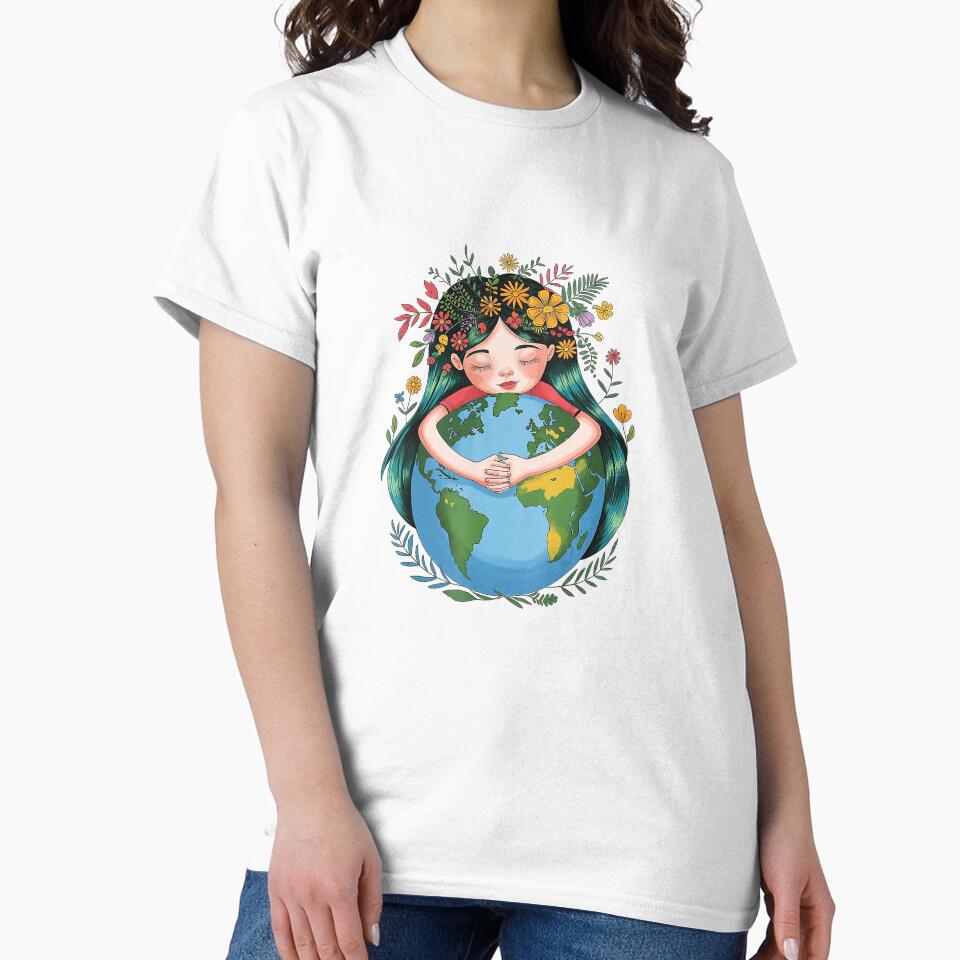 Girl Hugging Earth Nature Love Planet Care Design by zamiokaline