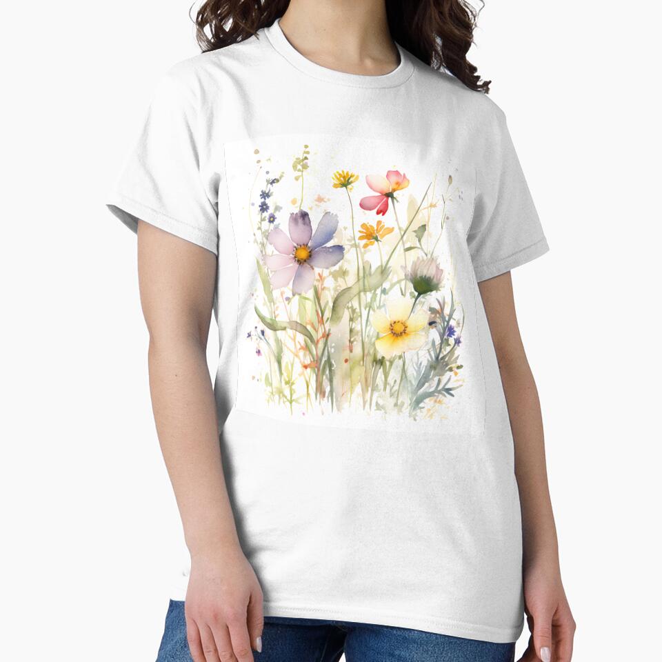 Whimsical Pastel Watercolor Wildflower Meadow Cluster by VibeShift Studio
