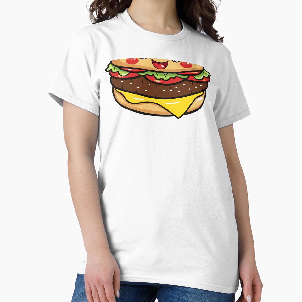 Kawaii Happy Cheeseburger Cute Fast Food Burger by Teetee94