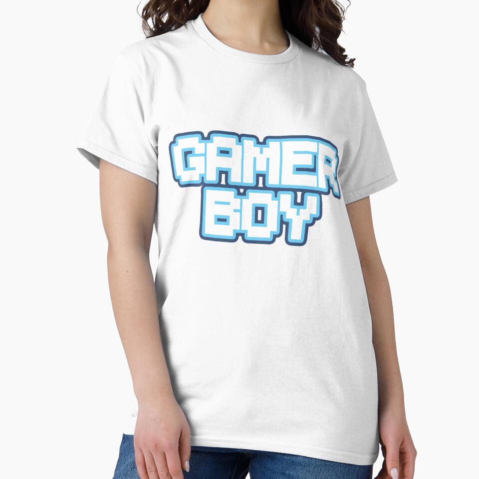 Gamer Boy White Blue Indigo Pixel Text Retro Videogame by Hi It's Elsie!
