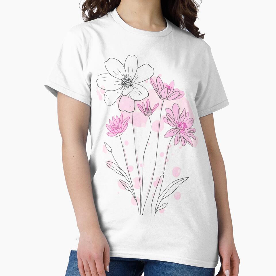 Pink and Black Line Art Wildflower Bouquet by FAGMAVisuals