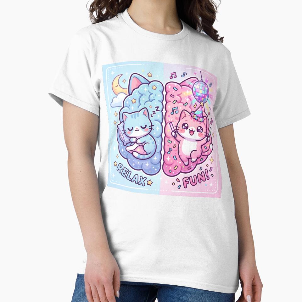 "Two Moods Cat Brain – Sleep vs Party | Kawaii Pastel Split Brain Cute Cat" by Arobinoz