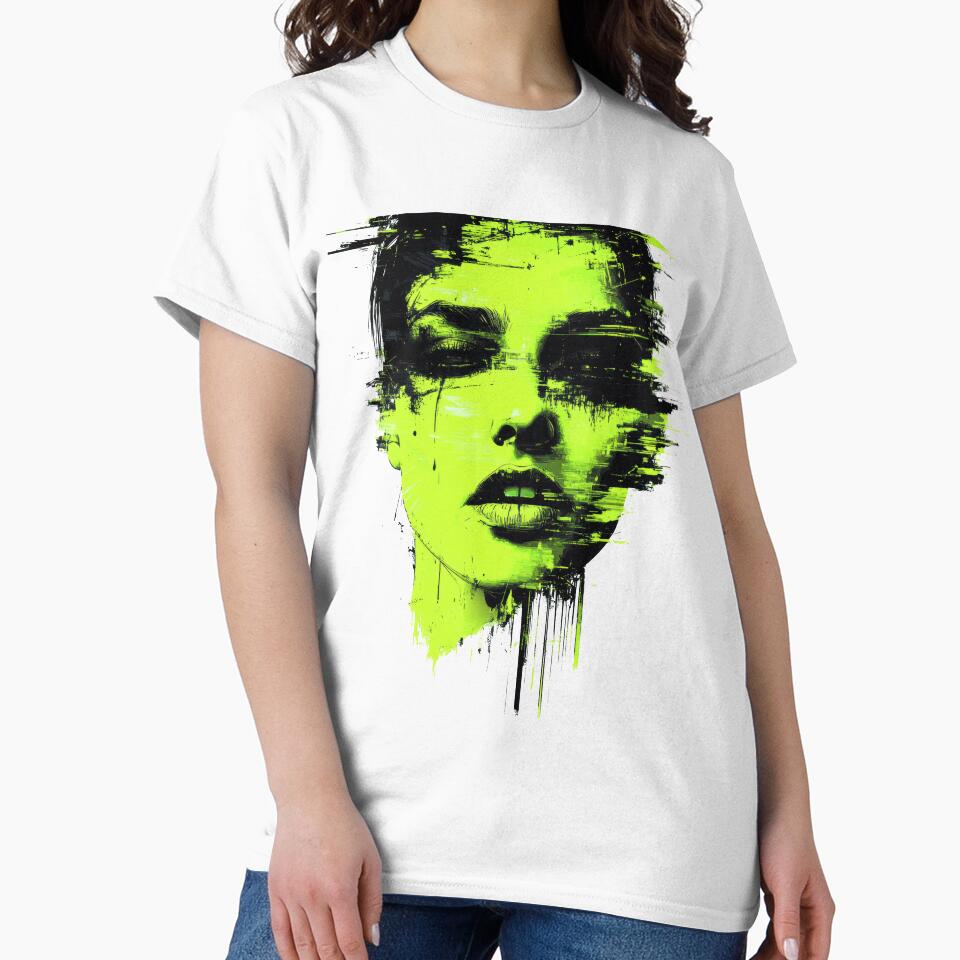 Cyberpunk Glitch Portrait Neon Green Abstract Art by AdamGierczyk