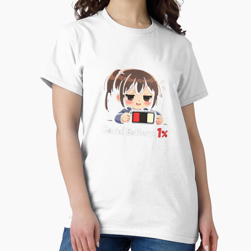Cute Introvert Anime, Social Battery Low Kawaii Funny T-Shirt by kevincuellar