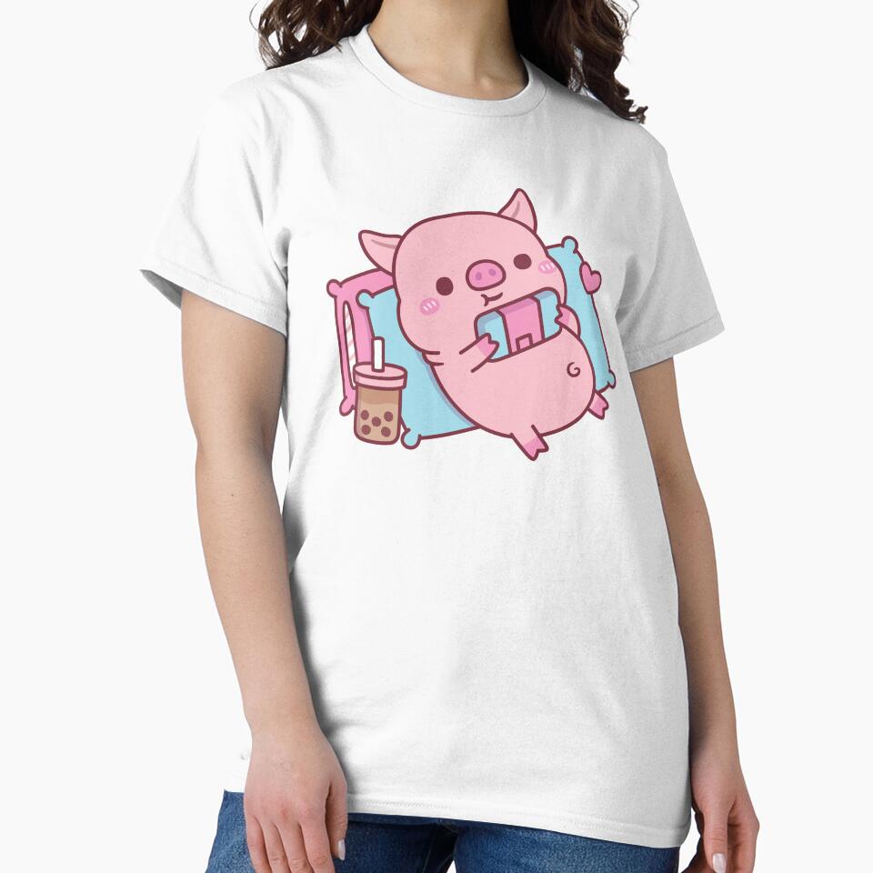 Cute Piggy Gamer Chilling With Video Games And Bubble Tea by rustydoodle