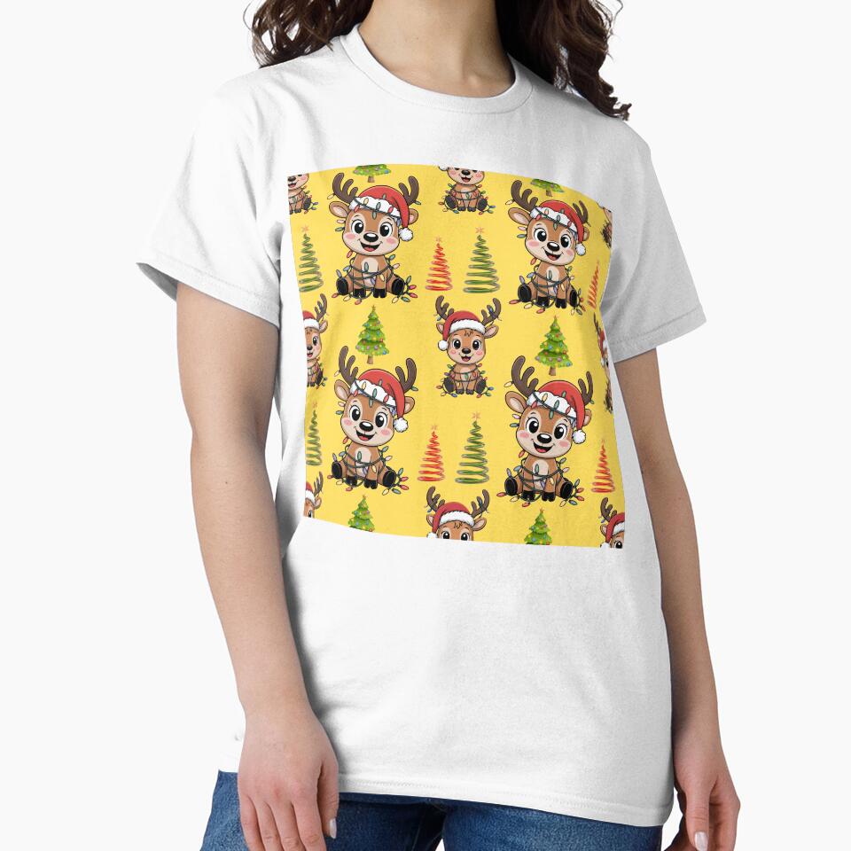 Kawaii Christmas Reindeer with Lights Pattern by Grang Art Artistic Designs