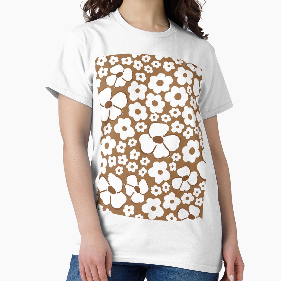 big cute florals brown danish style flowers super retro groovy 60s 70s era by blomastudios