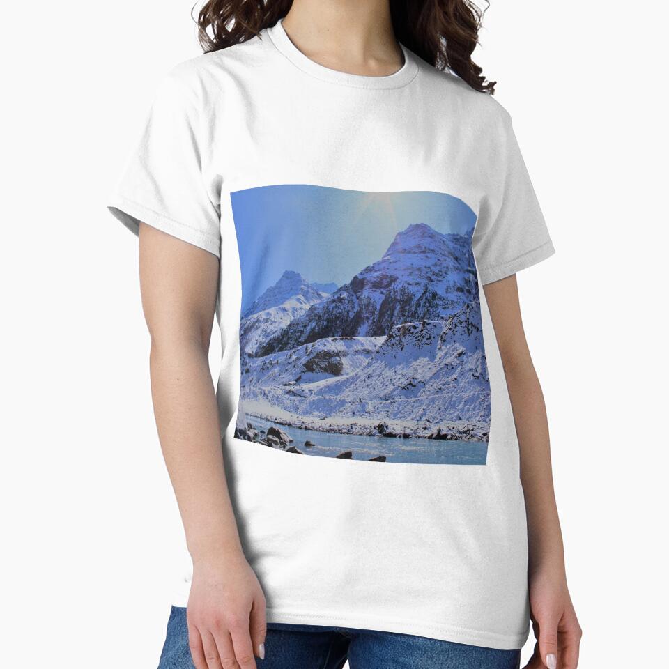 Blue snow mountain river valley by AKMarkethub