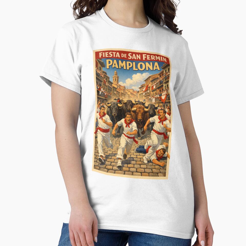 Running of the Bulls Pamplona! Vintage Retro Design by VintageImageInc