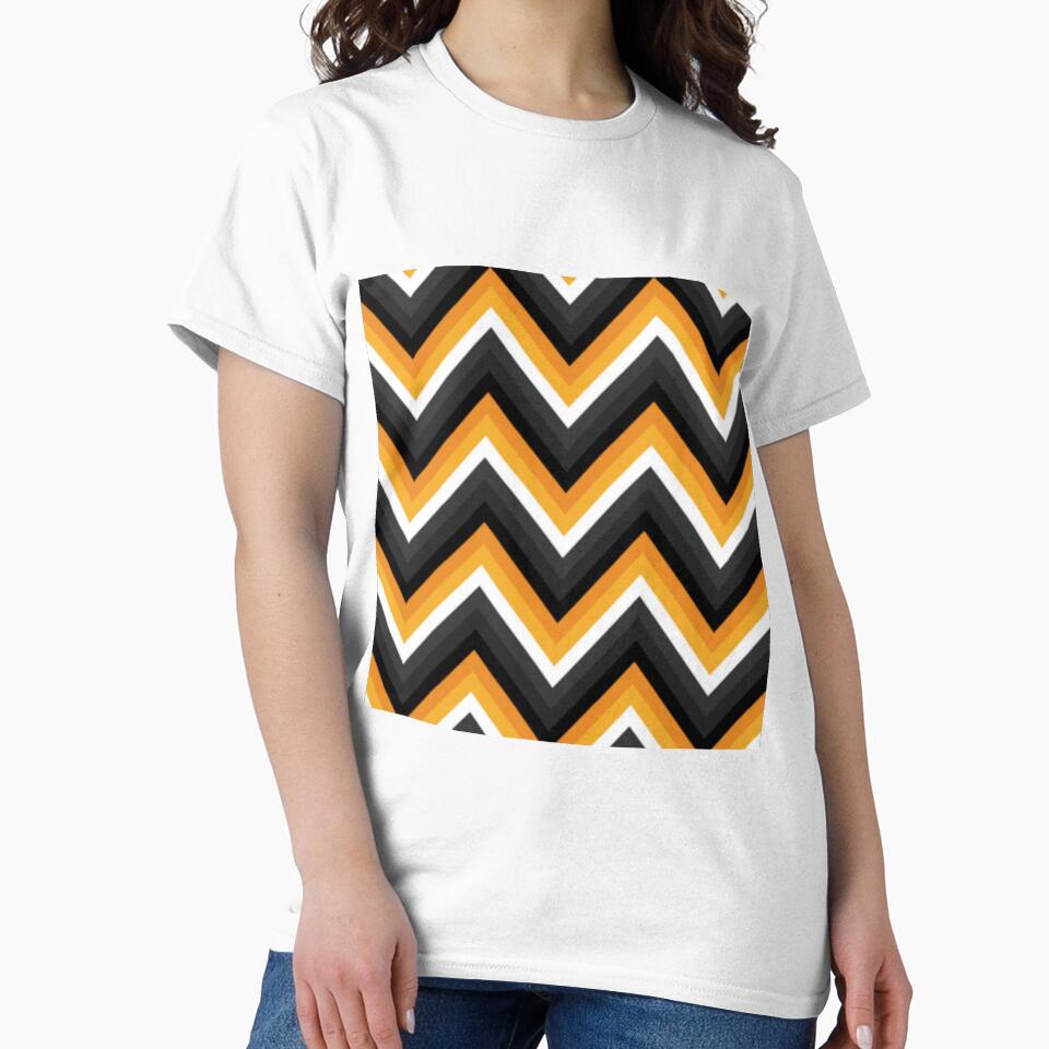 Halloween Colors Abstract Zigzag Pattern. Geometrical Orange, Black, White Zigzag by silviaol
