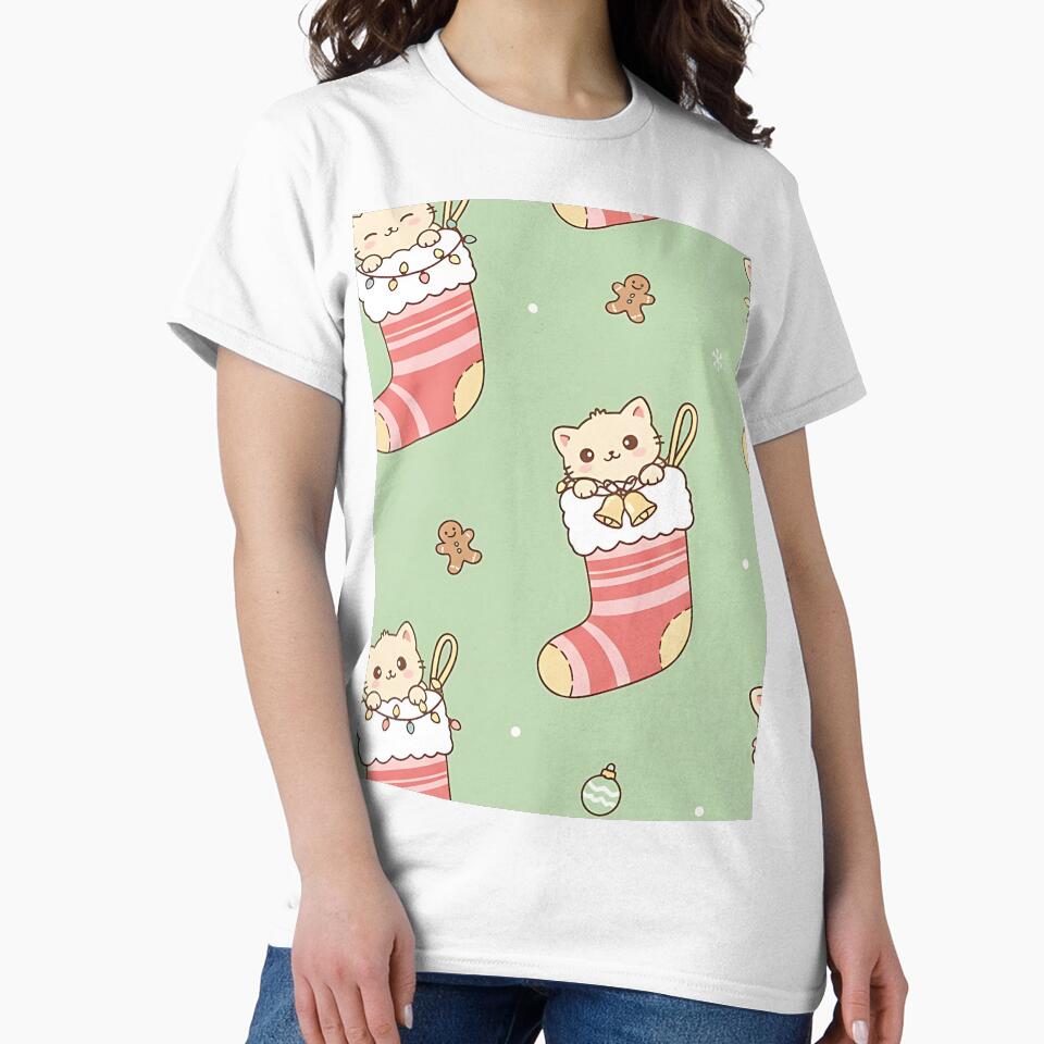 Christmas Cat Pattern, Cute Kitten in Stocking, Holiday Pet Gift, Cozy Winter Cats, Festive Animal Design by ArtDesignTp