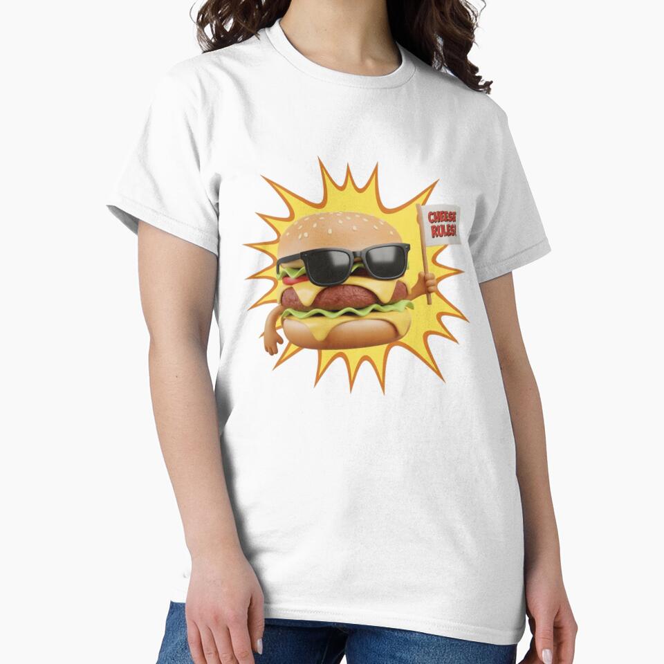 Cheese Rules! Cool Cheeseburger Character with Sunglasses & Flag Pop Art by Scorpio Art