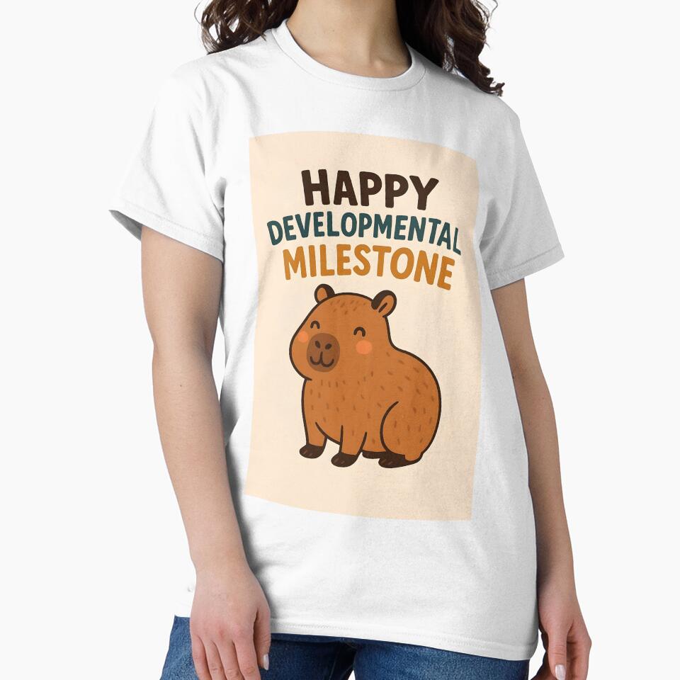 Happy Developmental Milestone – Cute Cartoon Capybara Celebration Design by EmeraldeaArt