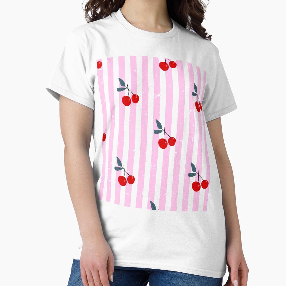 Cherry Stripe Pattern – Cute Pink and Black Retro Fruit Aesthetic by NightSpell