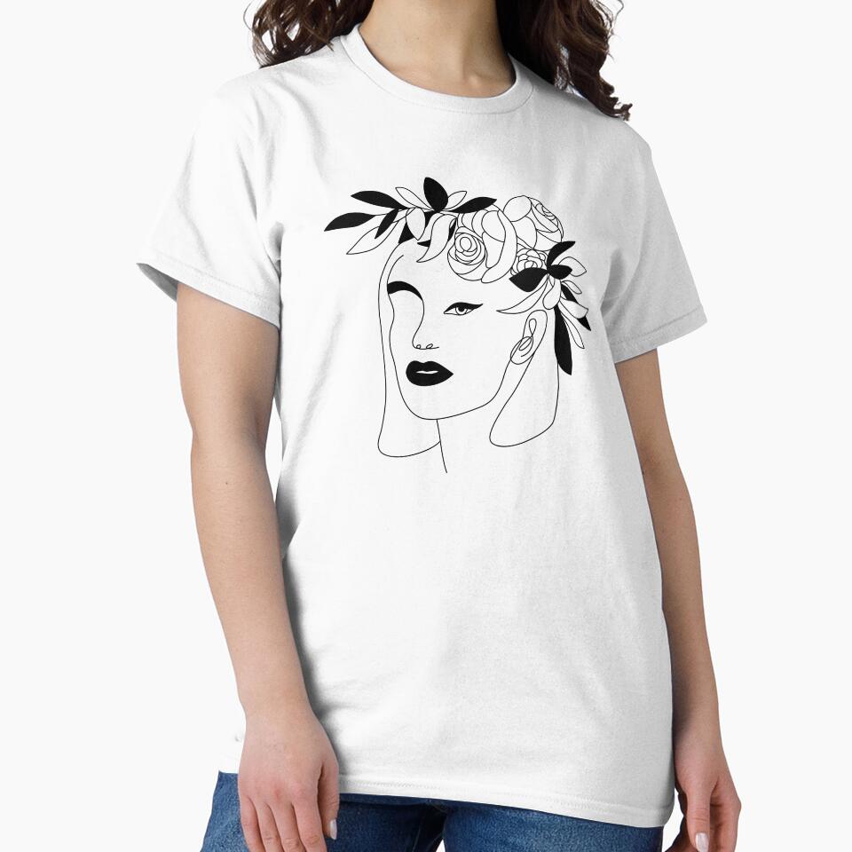 Minimal Line Art Woman with Flowers by AgataCreate