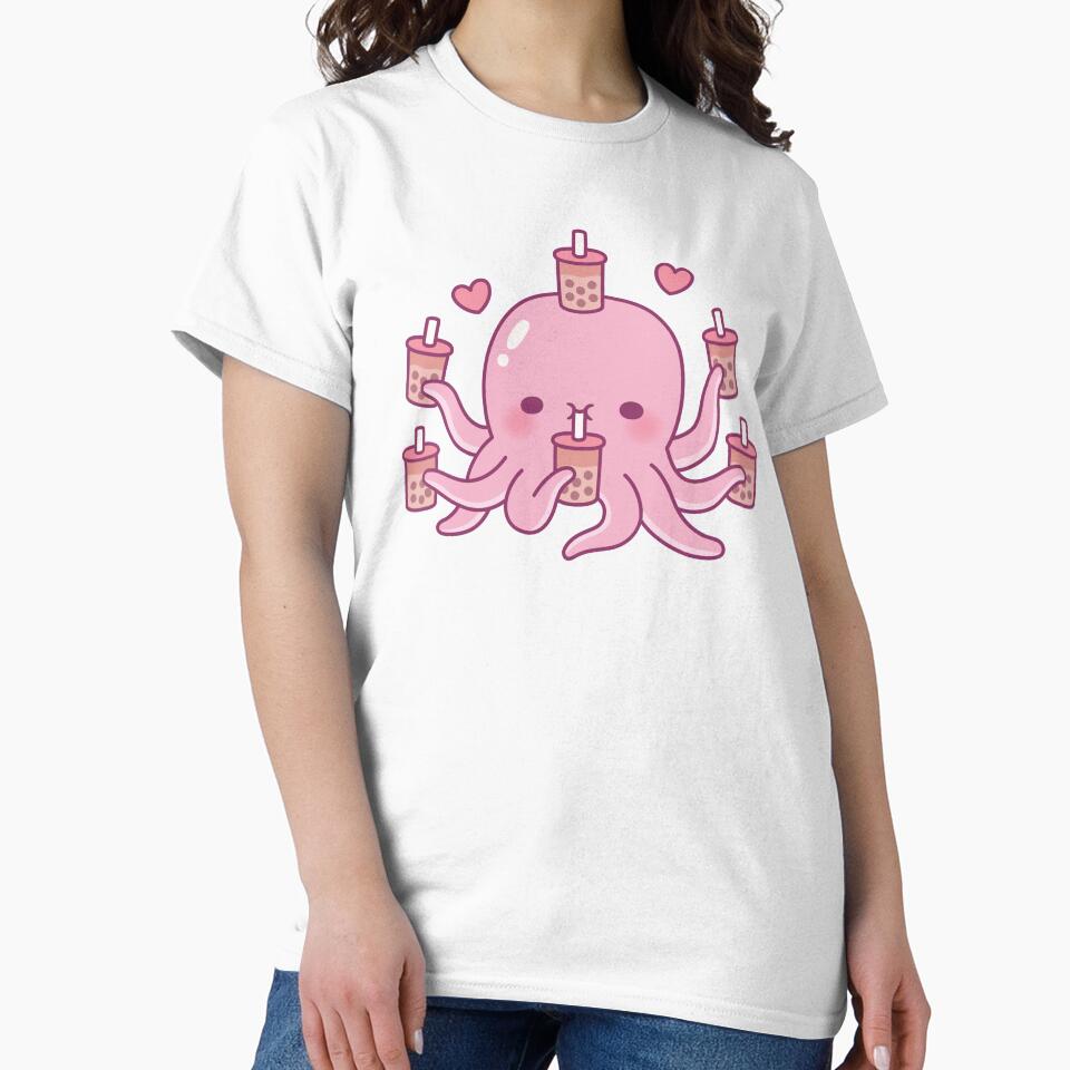 Cute Pink Octopus Loves Bubble Tea by rustydoodle