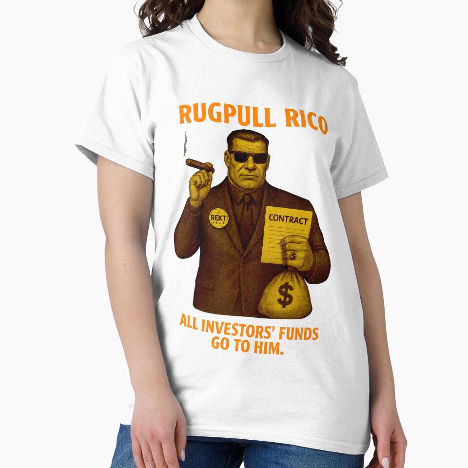 "Rugpull Rico – All Investors’ Funds Go to Him" | Crypto Scam Boss Design by BitCrop