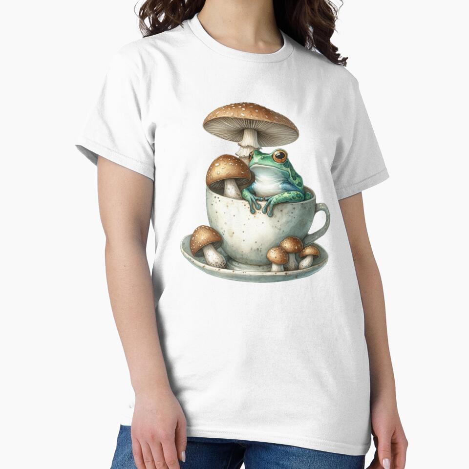 Frog and Mushrooms in a Cute Cup by JuliaPop