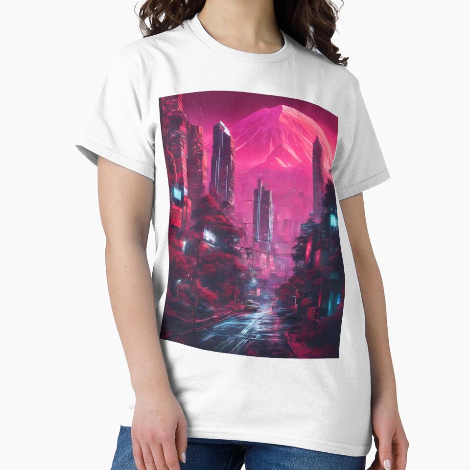 Sci-Fi Neon Cityscape with Futuristic Mountain – Urban Dystopian Landscape by MystiqSlav