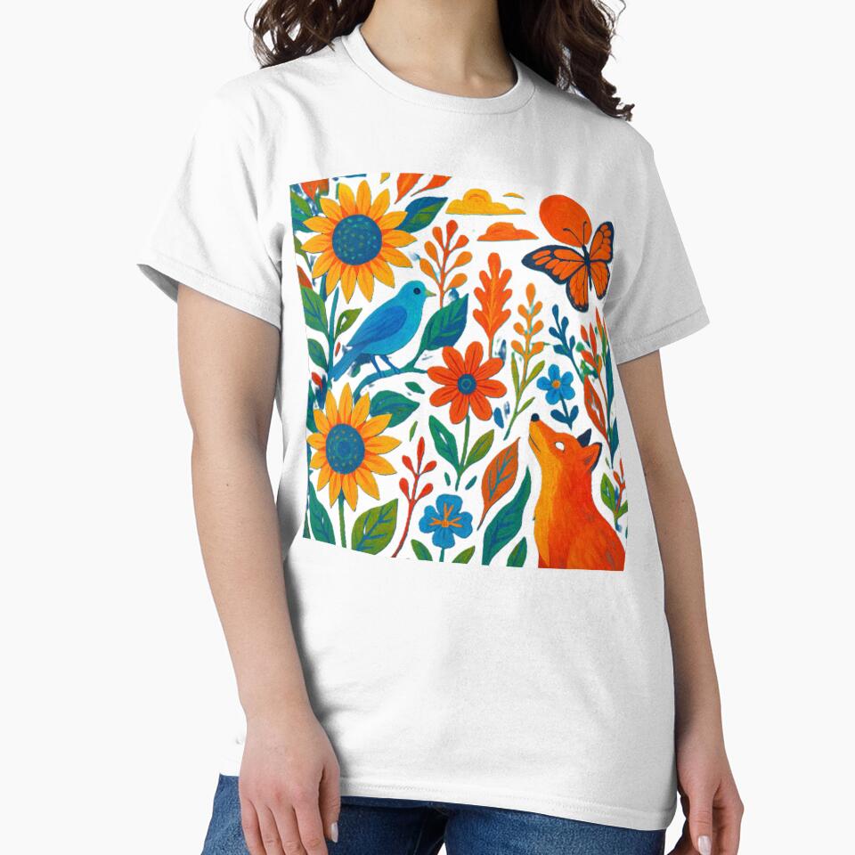 Whimsical Folk Art Woodland Fox and Bluebird Meadow by Nexus Space