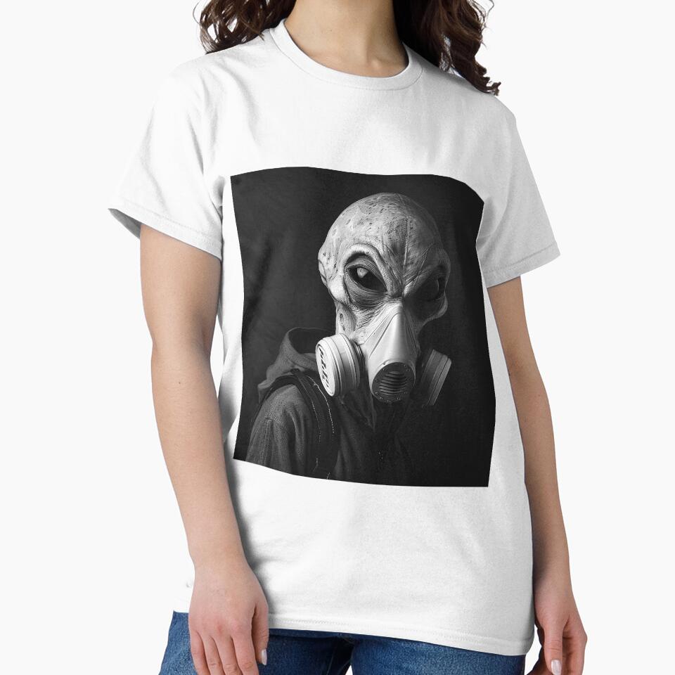 Monochrome Alien in Gas Mask | Dark Sci-Fi Character Portrait by inkoutninja