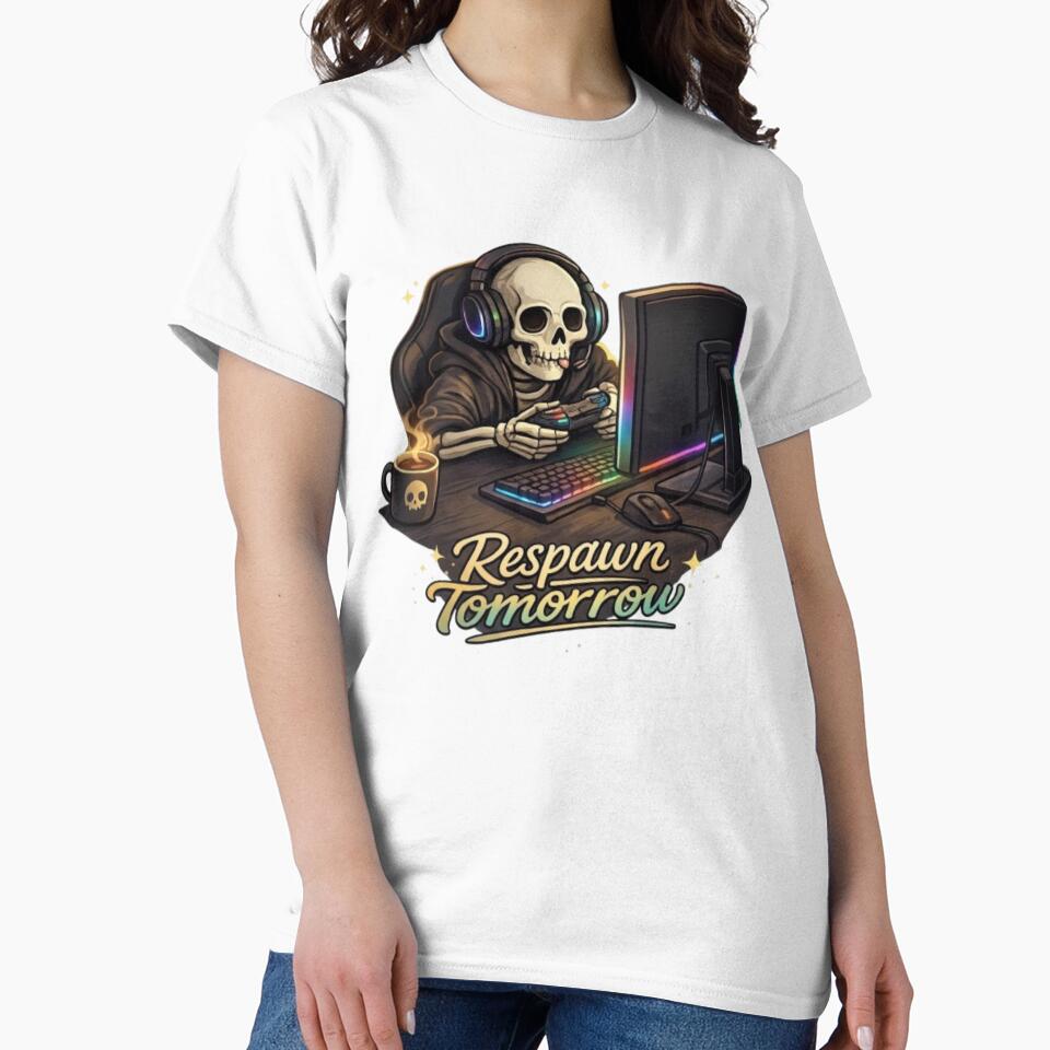 Respawn Tomorrow Skeleton Gamer – Funny Sleep Deprived Gaming Quote Graphic by Northern Glow Art