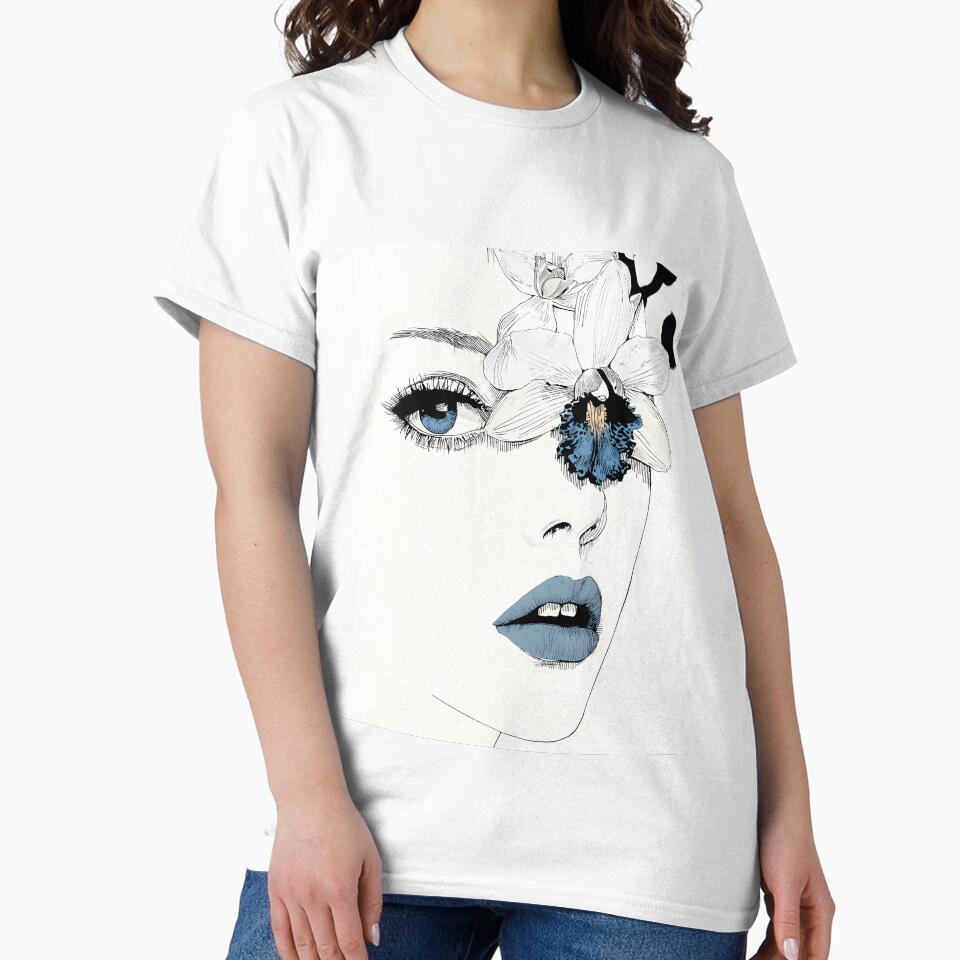 Indigo Orchid Muse | Modern Minimalist Line Art with Blue Lips by FlowNestStudio