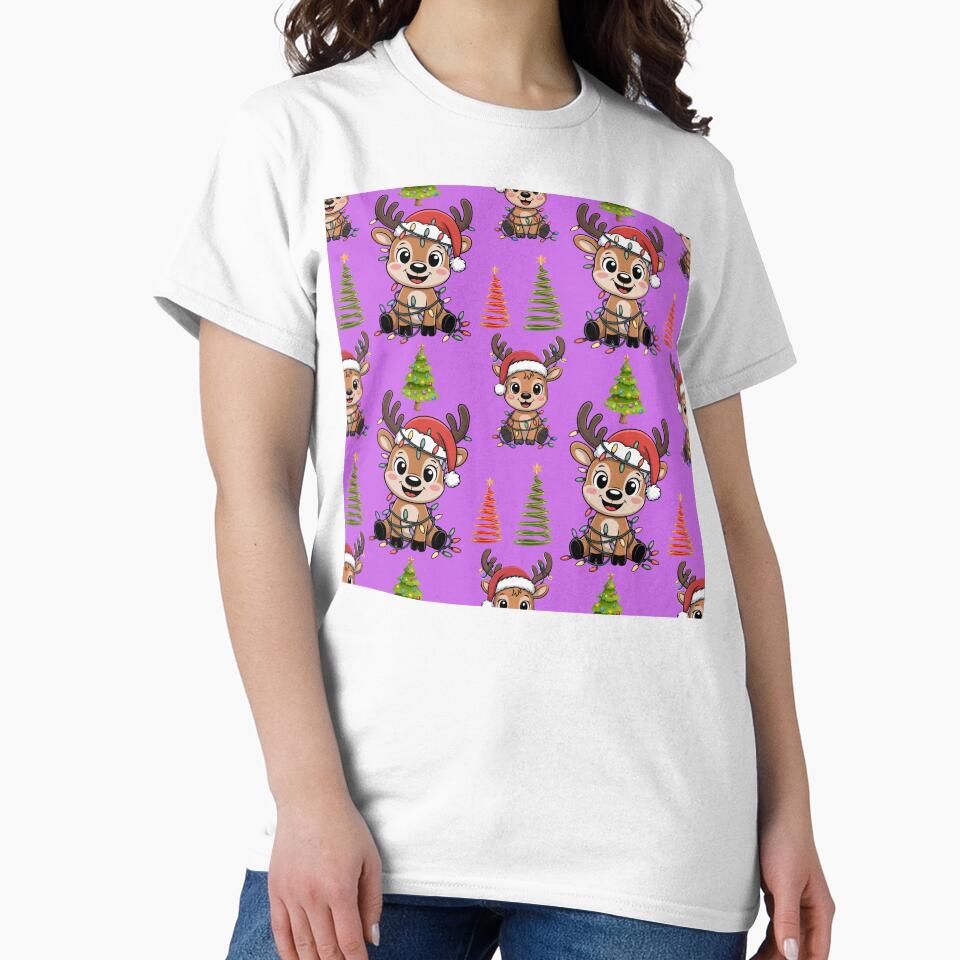 Cheerful Christmas Reindeer & Tree Pattern by Grang Art Artistic Designs