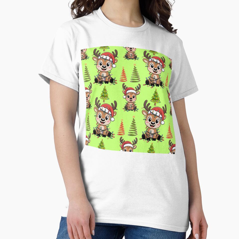 Playful Reindeer and Christmas Tree Holiday Design by Grang Art Artistic Designs