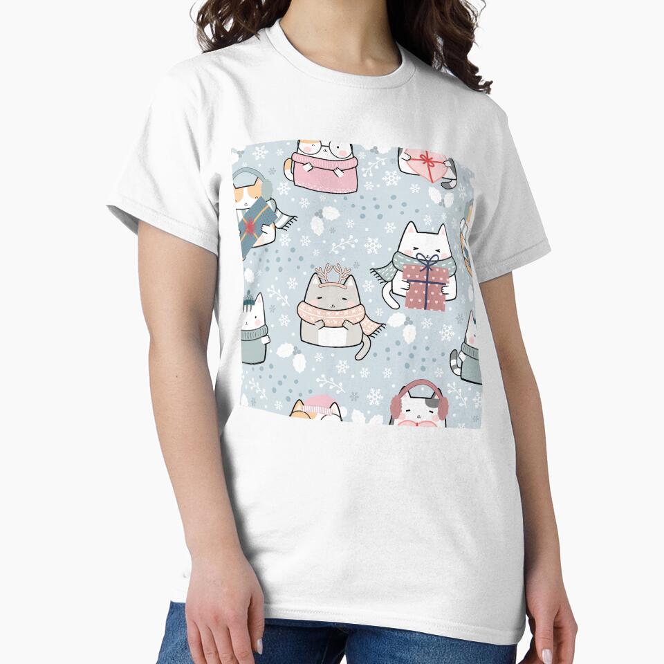 Christmas Cat Seamless Pattern by DAFIN