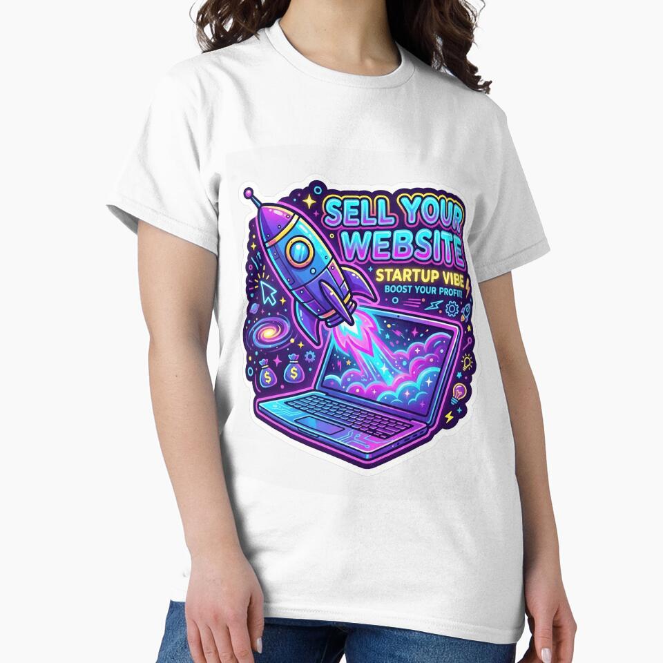 Sell Your Website - Rocket Launching Laptop Startup Sticker Design by WowDezign