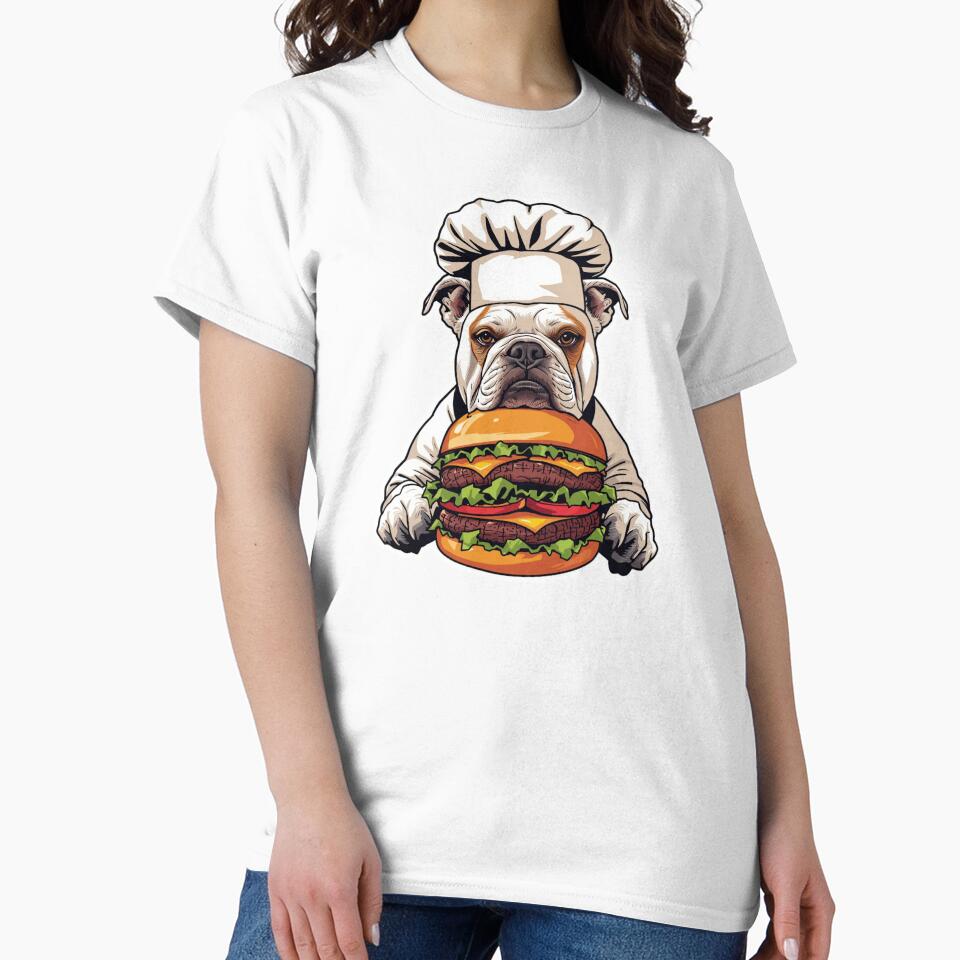 Grumpy Bulldog Chef Burger Funny Food Art Print by Sky-bully