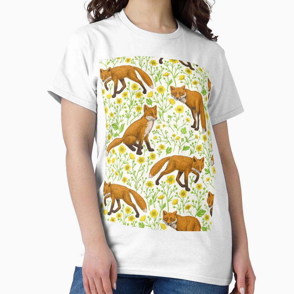 Foxes and buttercups on natural white by Katerina Mitkova Kirilova