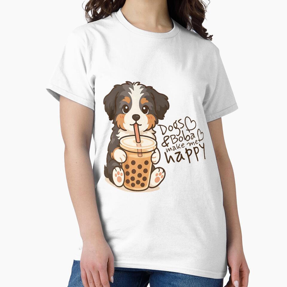 Dogs and Boba Make Me Happy - Cute Aussie Doodle & Bernedoodle Puppy by Balasan
