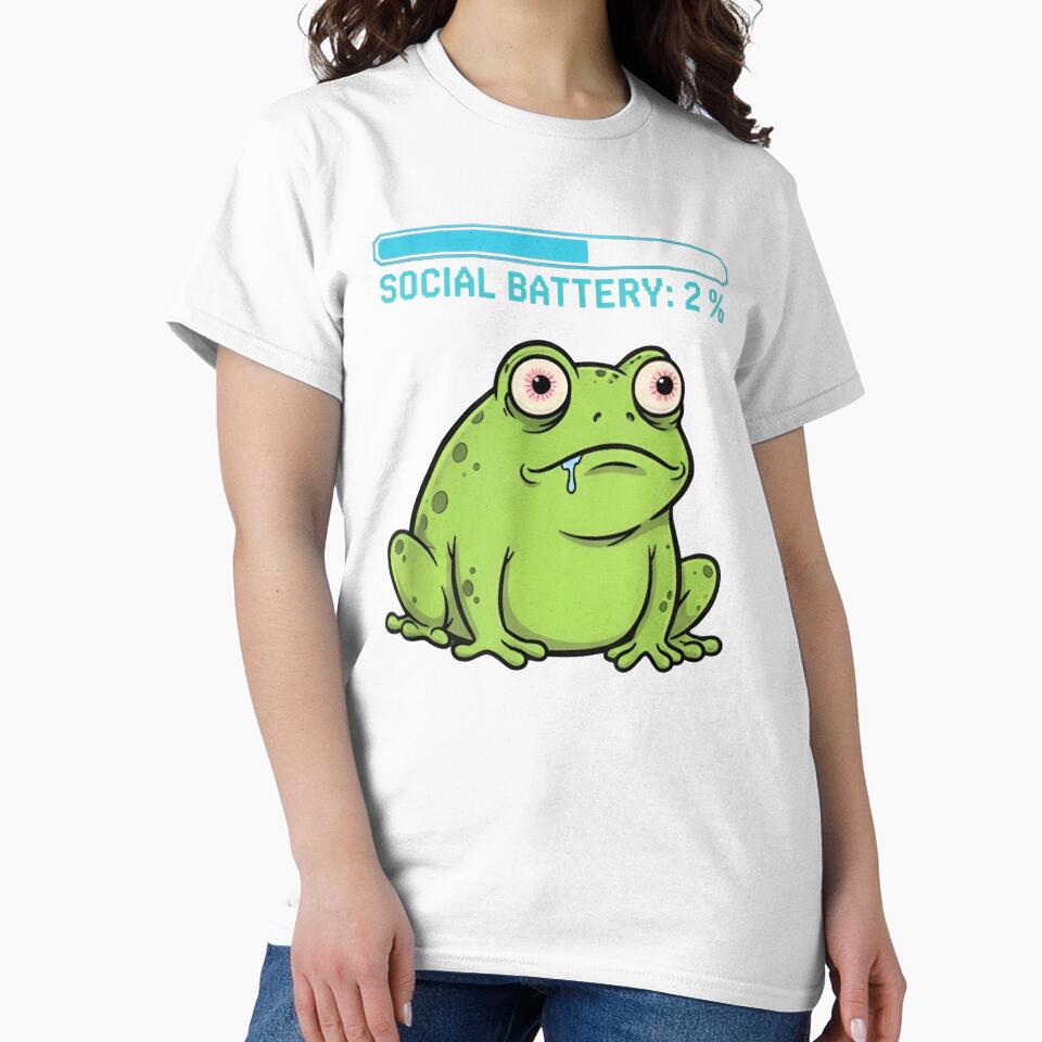 Social Battery 2% Frog Shirt – Funny Introvert Frog Meme Graphic T-shirt by ZyxDes