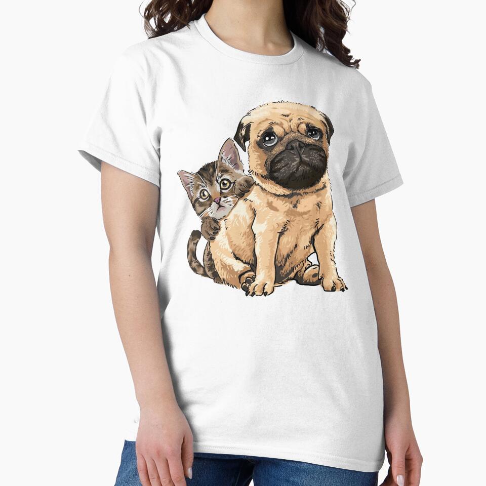 Cute Pug And Cat by virillanissa