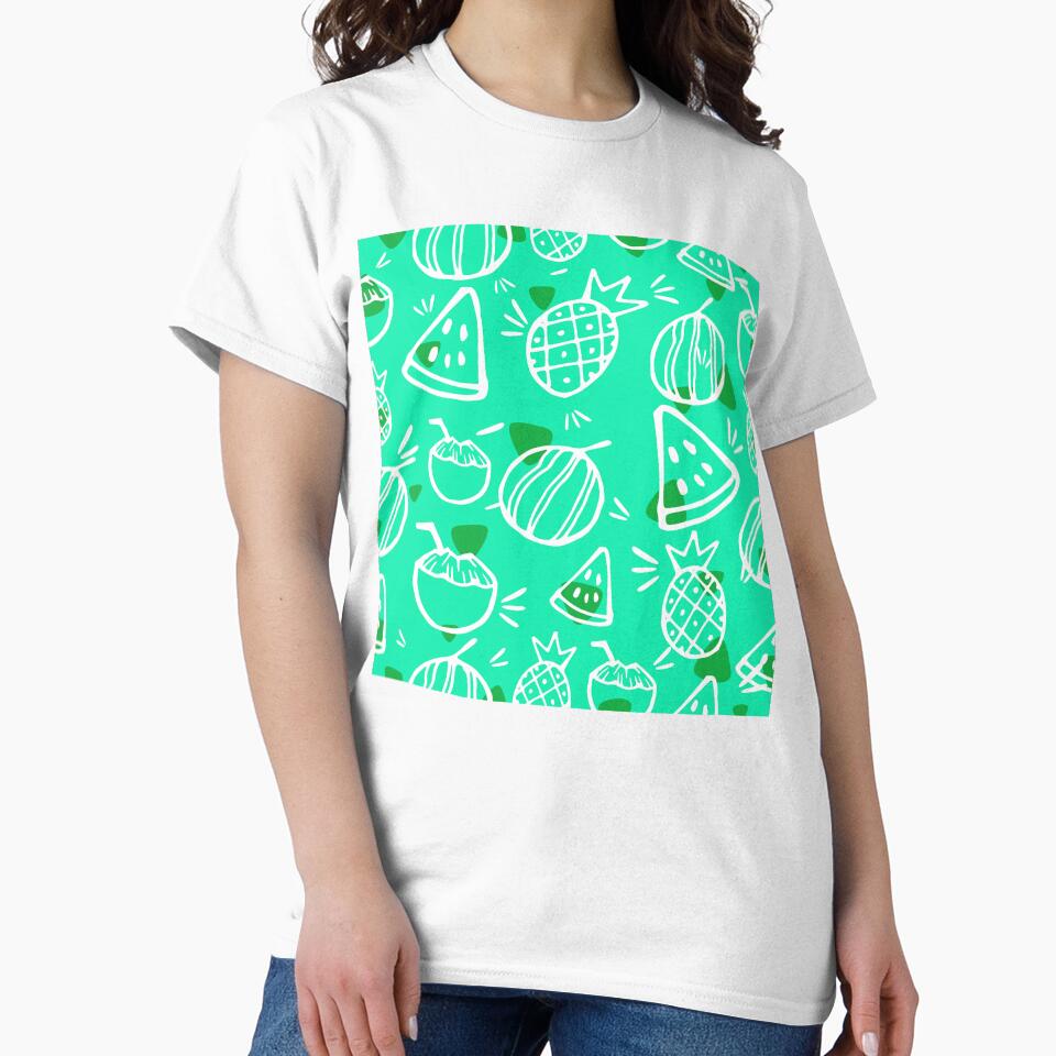 Turquoise Tropical Fruit Sketches Pattern by everything4eva